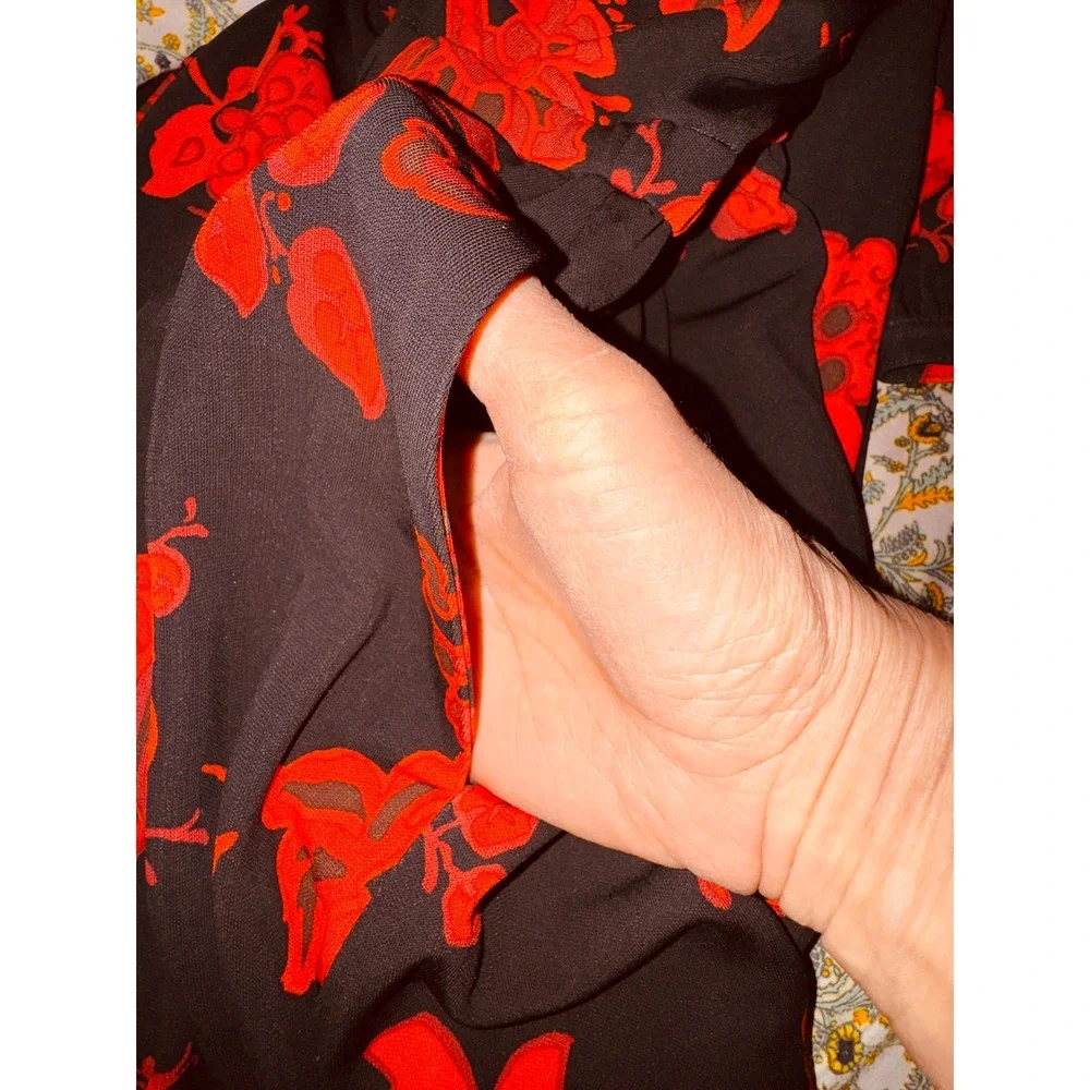 Tory Burch Black Red Floral Midi Dress Medium Classic Luxury Church Office Goth - Picture 9 of 9